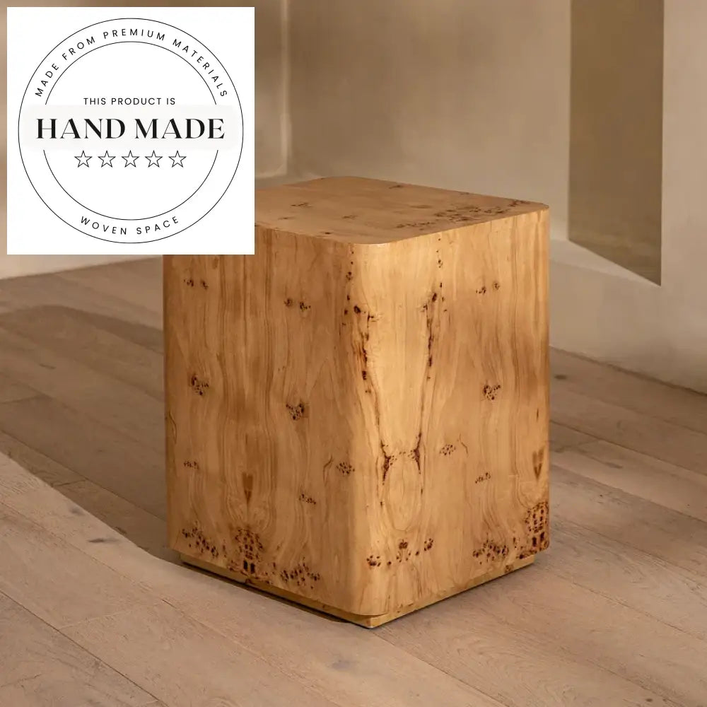 Modern American Natural Burr Wood Single Drawer Storage Nightstand