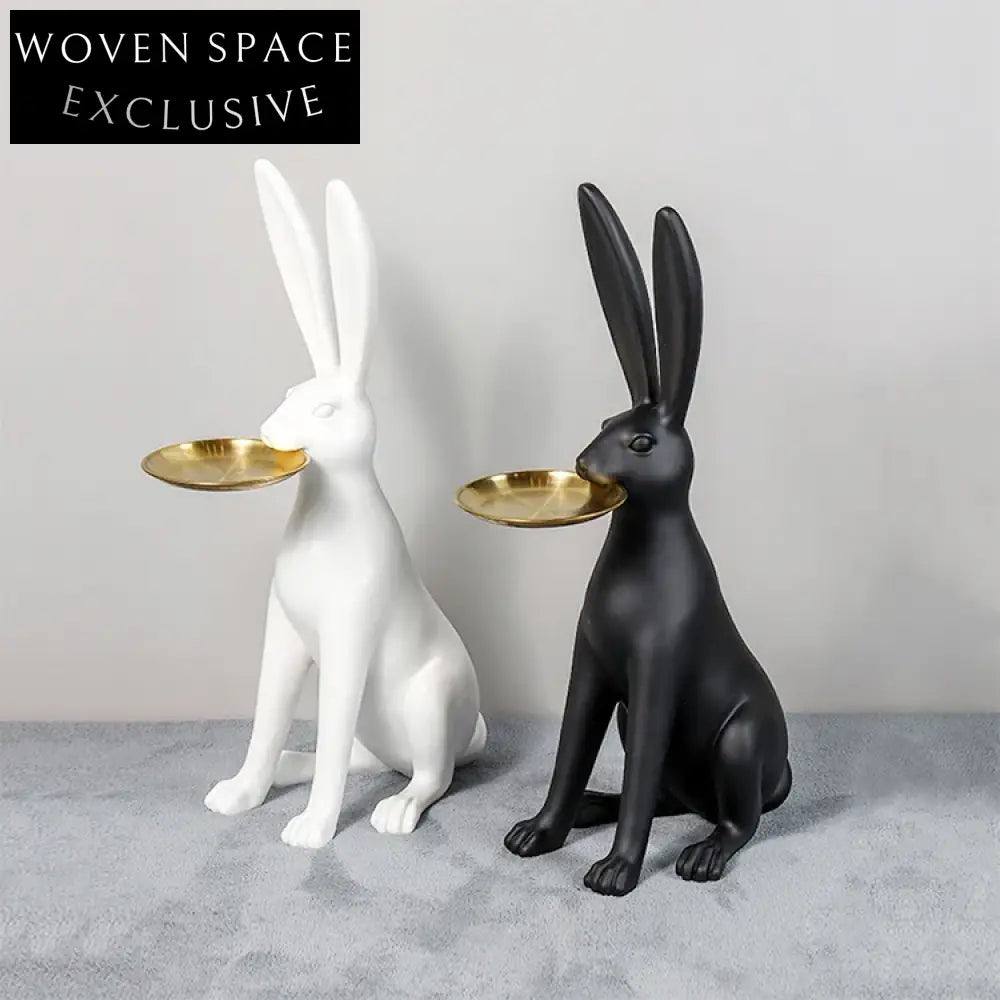 Modern Animal Floor Tray: Elegant Rabbit Resin Decorative Serving Accent