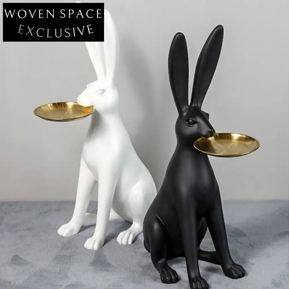 Modern Animal Floor Tray: Elegant Rabbit Resin Decorative Serving Accent