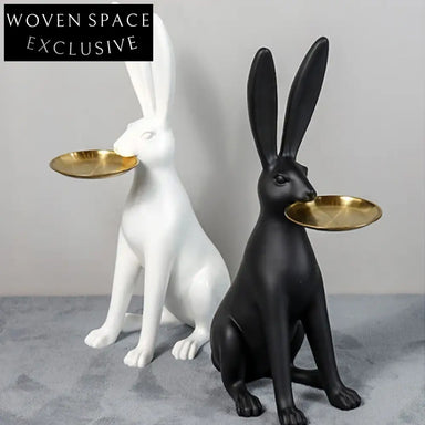 Modern Animal Floor Tray: Elegant Rabbit Resin Decorative Serving Accent