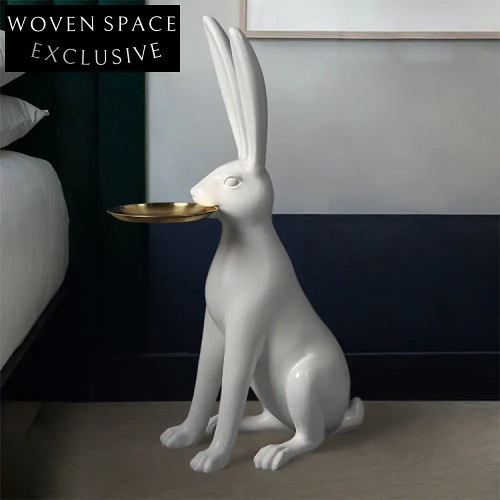 Modern Animal Floor Tray: Elegant Rabbit Resin Decorative Serving Accent