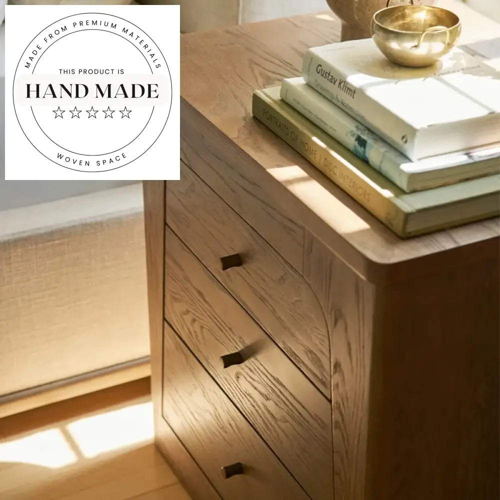 Modern Antique Square Ash Wood 3 Drawer Storage Bedside Cabinet