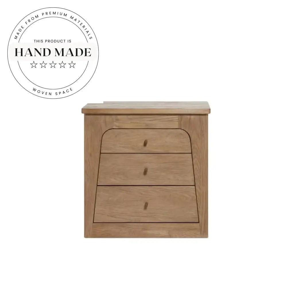 Modern Antique Square Ash Wood 3 Drawer Storage Bedside Cabinet