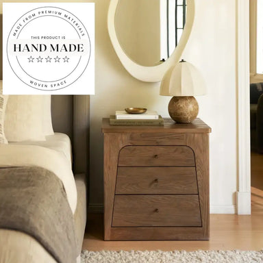 Modern Antique Square Ash Wood 3 Drawer Storage Bedside Cabinet