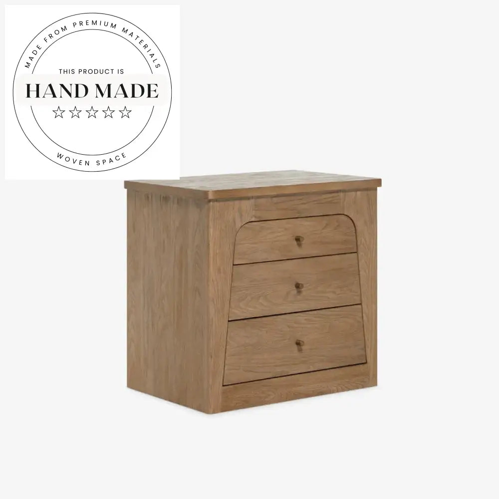 Modern Antique Square Ash Wood 3 Drawer Storage Bedside Cabinet