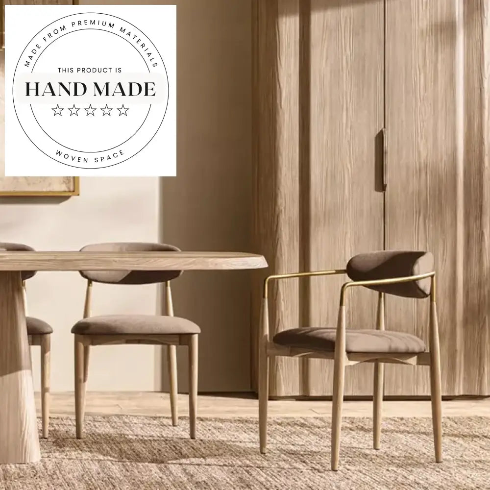 Modern Antique Wooden Dining Armchair with Fabric Upholstery & Metal Frame