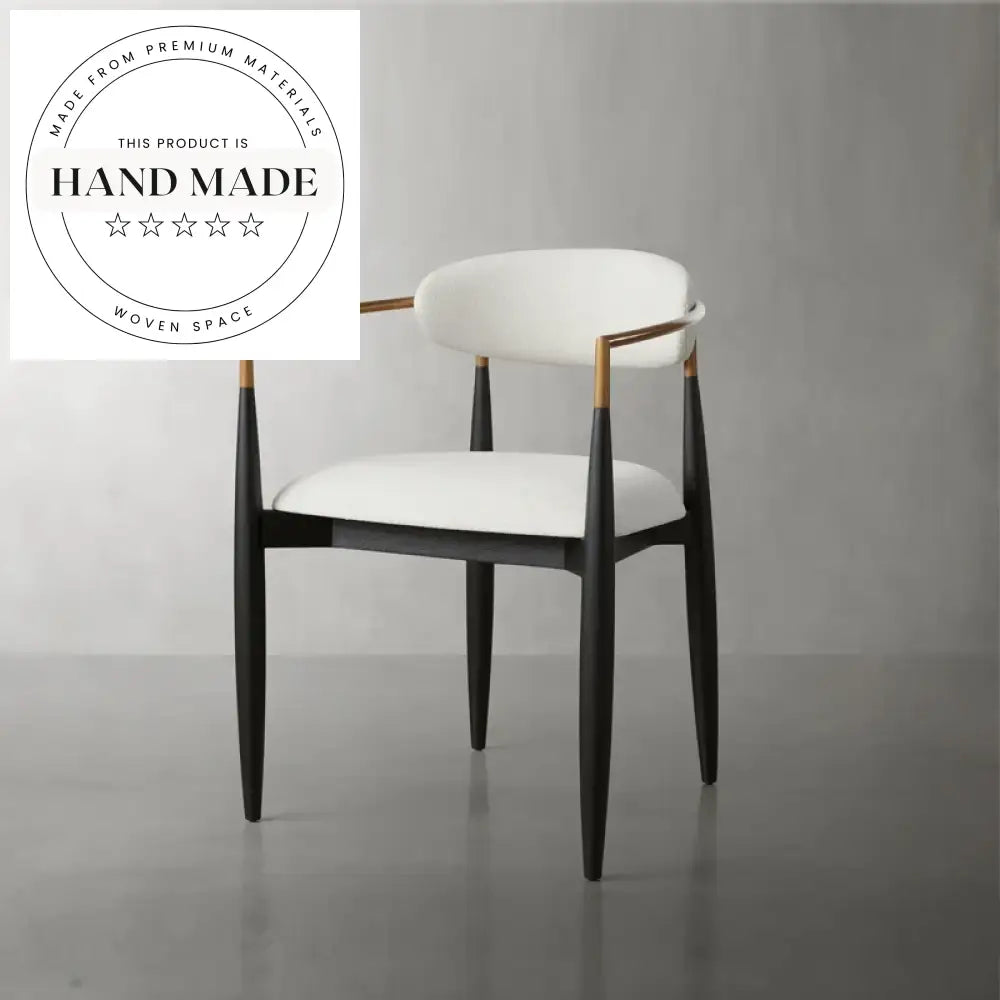 Modern Antique Wooden Dining Armchair with Fabric Upholstery & Metal Frame