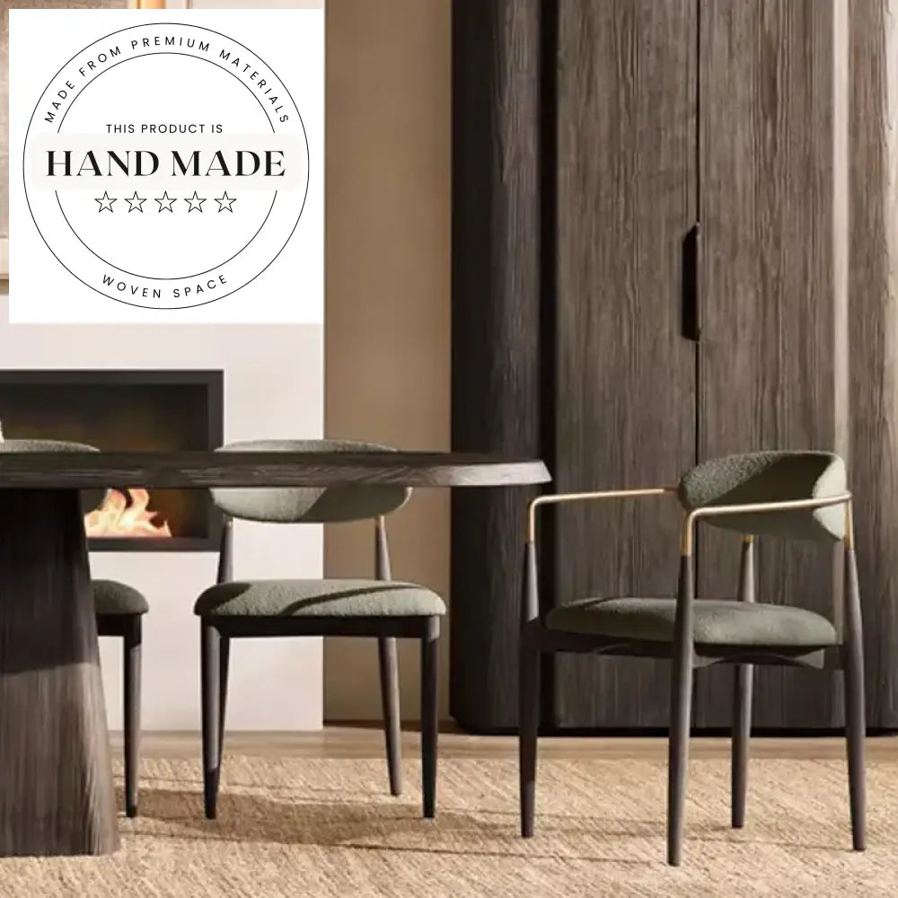 Modern Antique Wooden Dining Armchair with Fabric Upholstery & Metal Frame