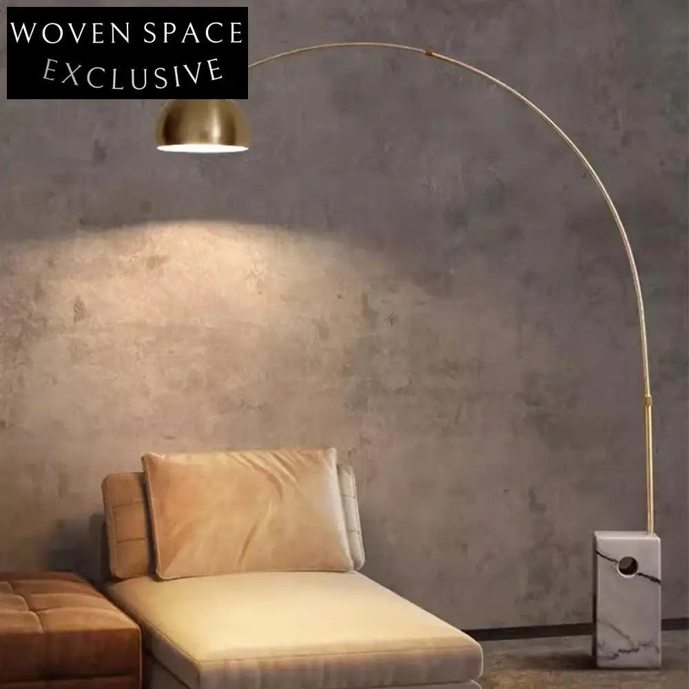 Modern Arc Floor Lamp with Elegant Marble Base, Metal Frame, Round Shade for Living Room