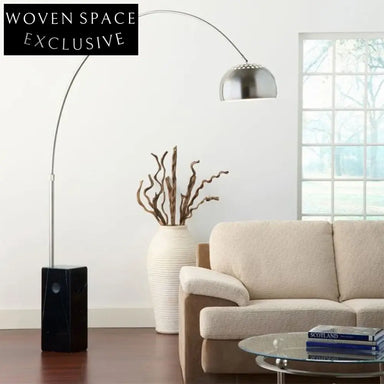 Modern Arc Floor Lamp with Elegant Marble Base, Metal Frame, Round Shade for Living Room