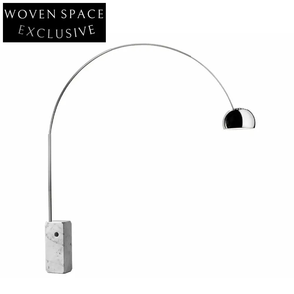 Modern Arc Floor Lamp with Elegant Marble Base, Metal Frame, Round Shade for Living Room