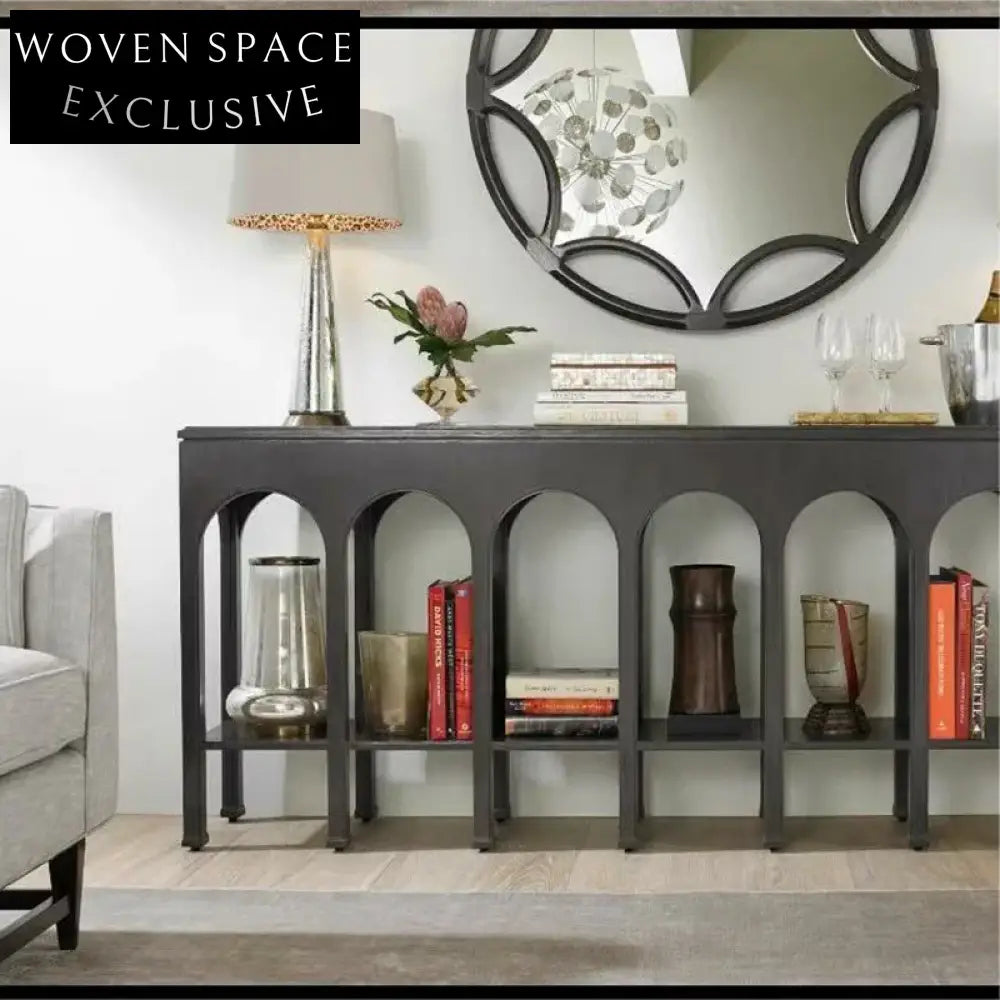 Modern Arch Console Table with Bookcase Storage for Elegant Hallway Entryways