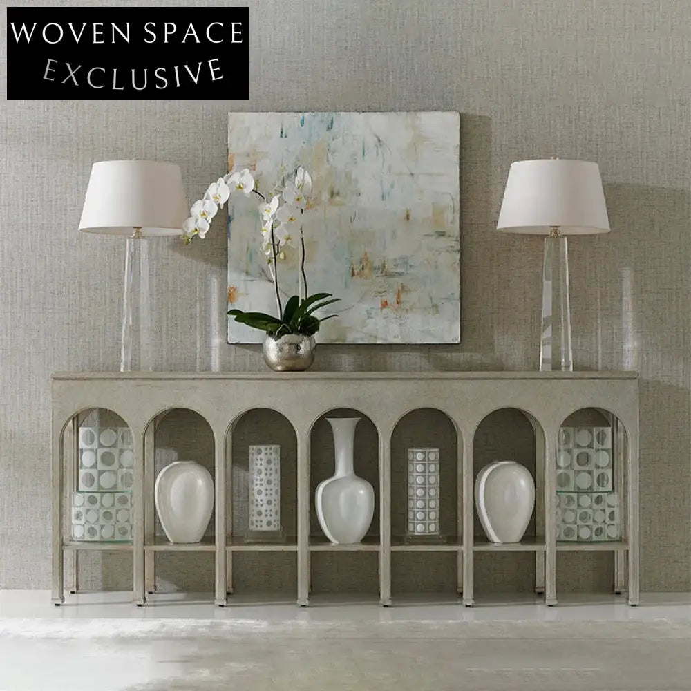 Modern Arch Console Table with Bookcase Storage for Elegant Hallway Entryways
