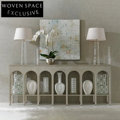 Modern Arch Console Table with Bookcase Storage for Elegant Hallway Entryways