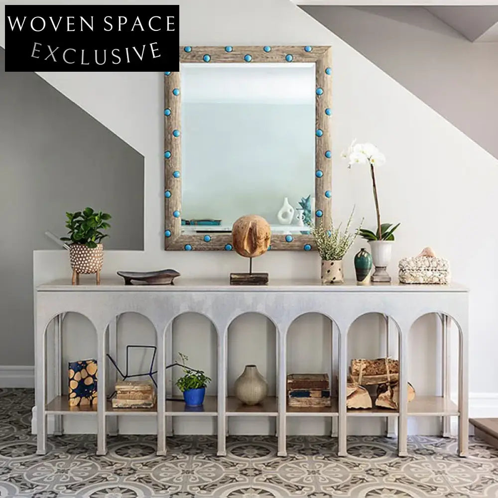 Modern Arch Console Table with Bookcase Storage for Elegant Hallway Entryways