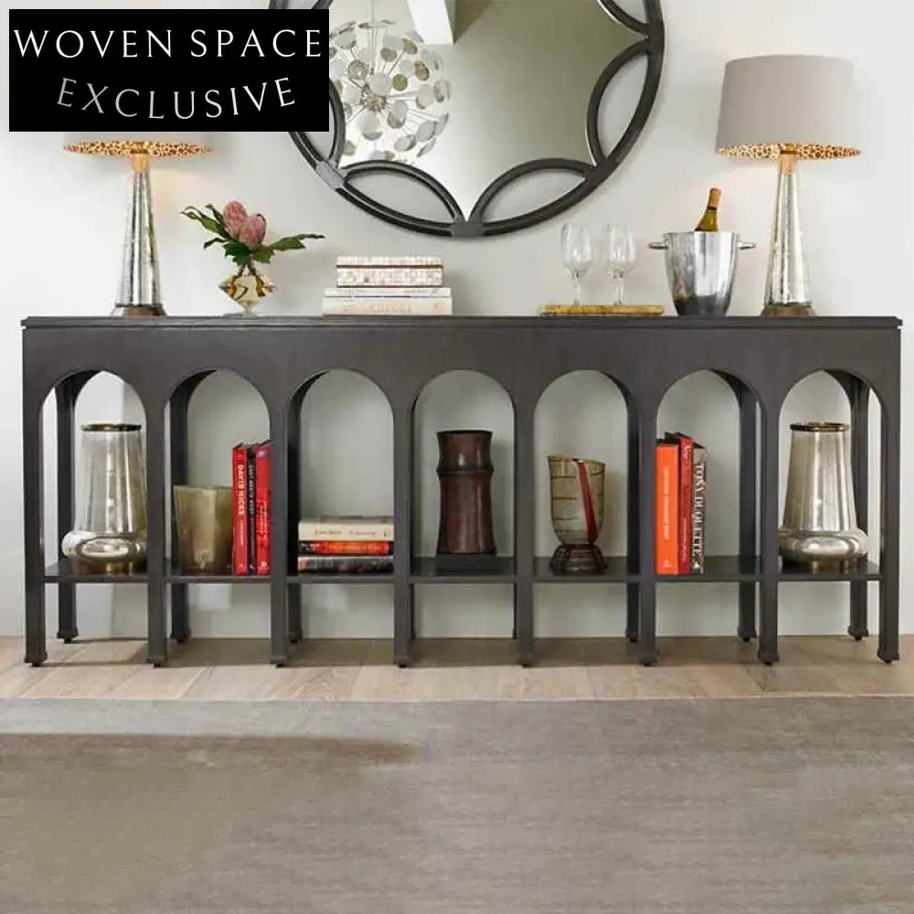 Modern Arch Console Table with Bookcase Storage for Elegant Hallway Entryways