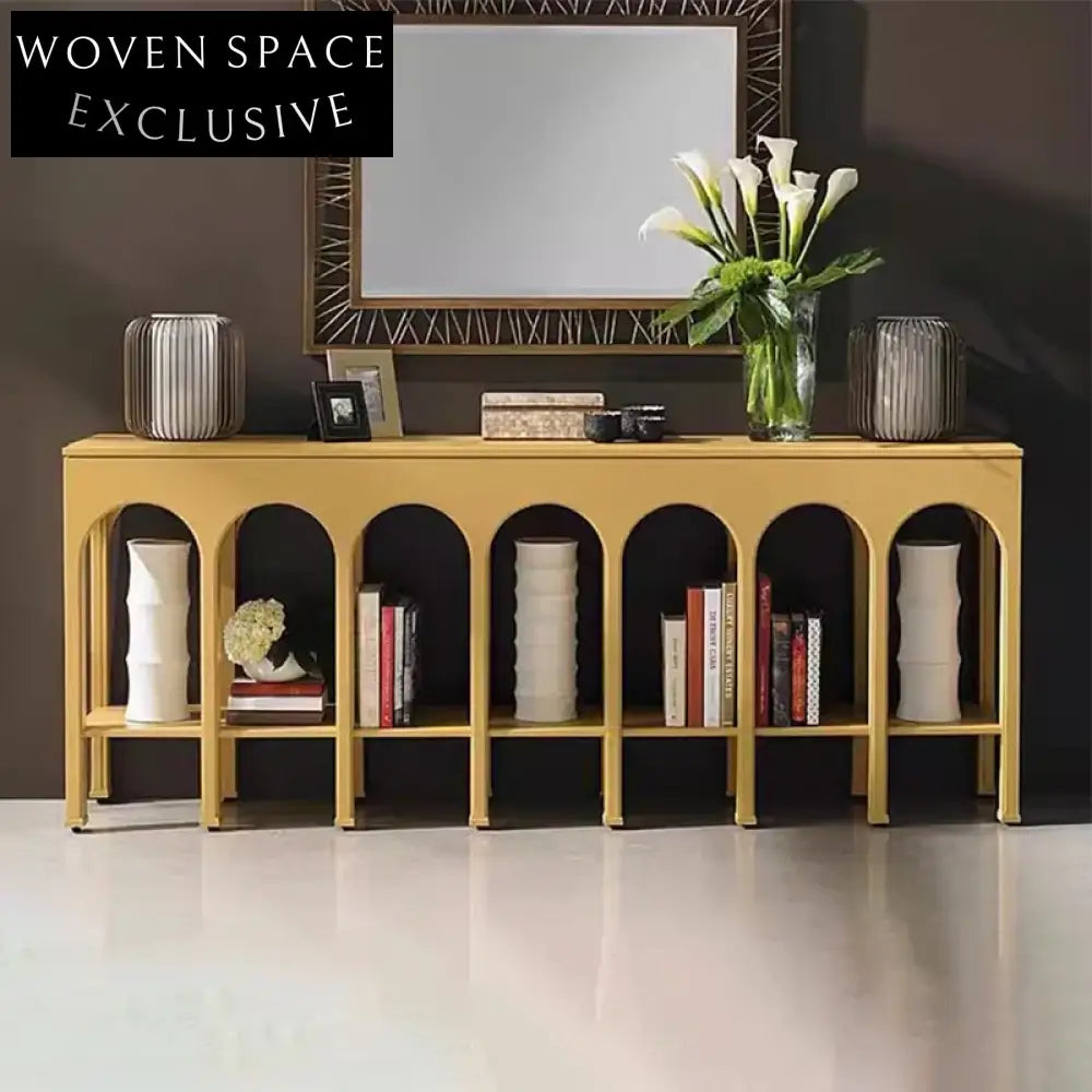 Modern Arch Console Table with Bookcase Storage for Elegant Hallway Entryways