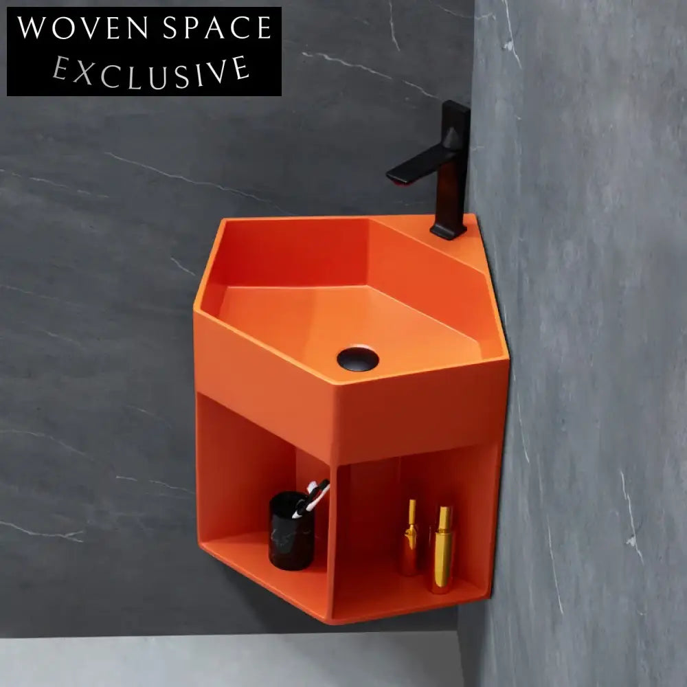 Modern Artificial Stone Wall-Mounted Corner Pentagonal Bathroom Hand Wash Basin