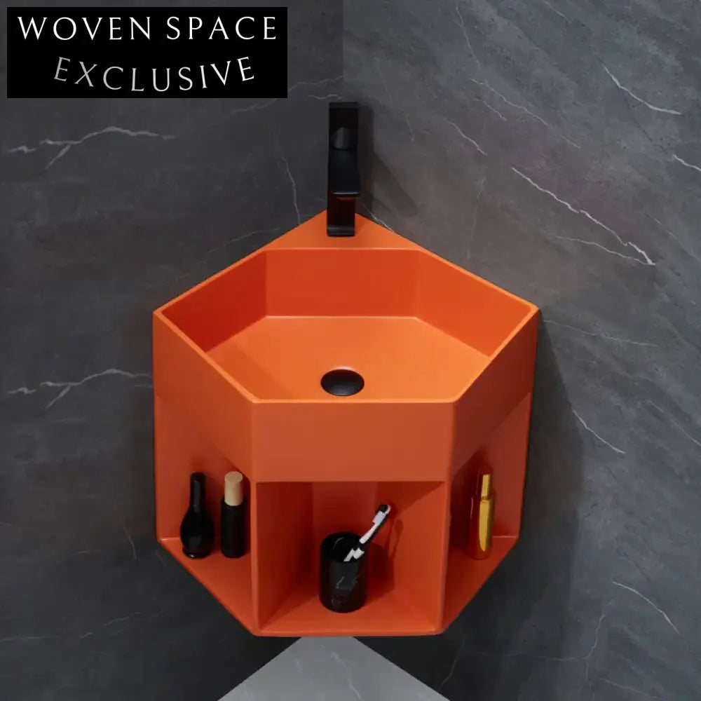 Modern Artificial Stone Wall-Mounted Corner Pentagonal Bathroom Hand Wash Basin
