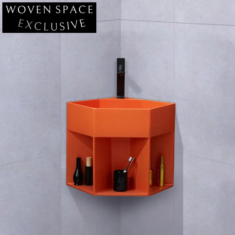 Modern Artificial Stone Wall-Mounted Corner Pentagonal Bathroom Hand Wash Basin