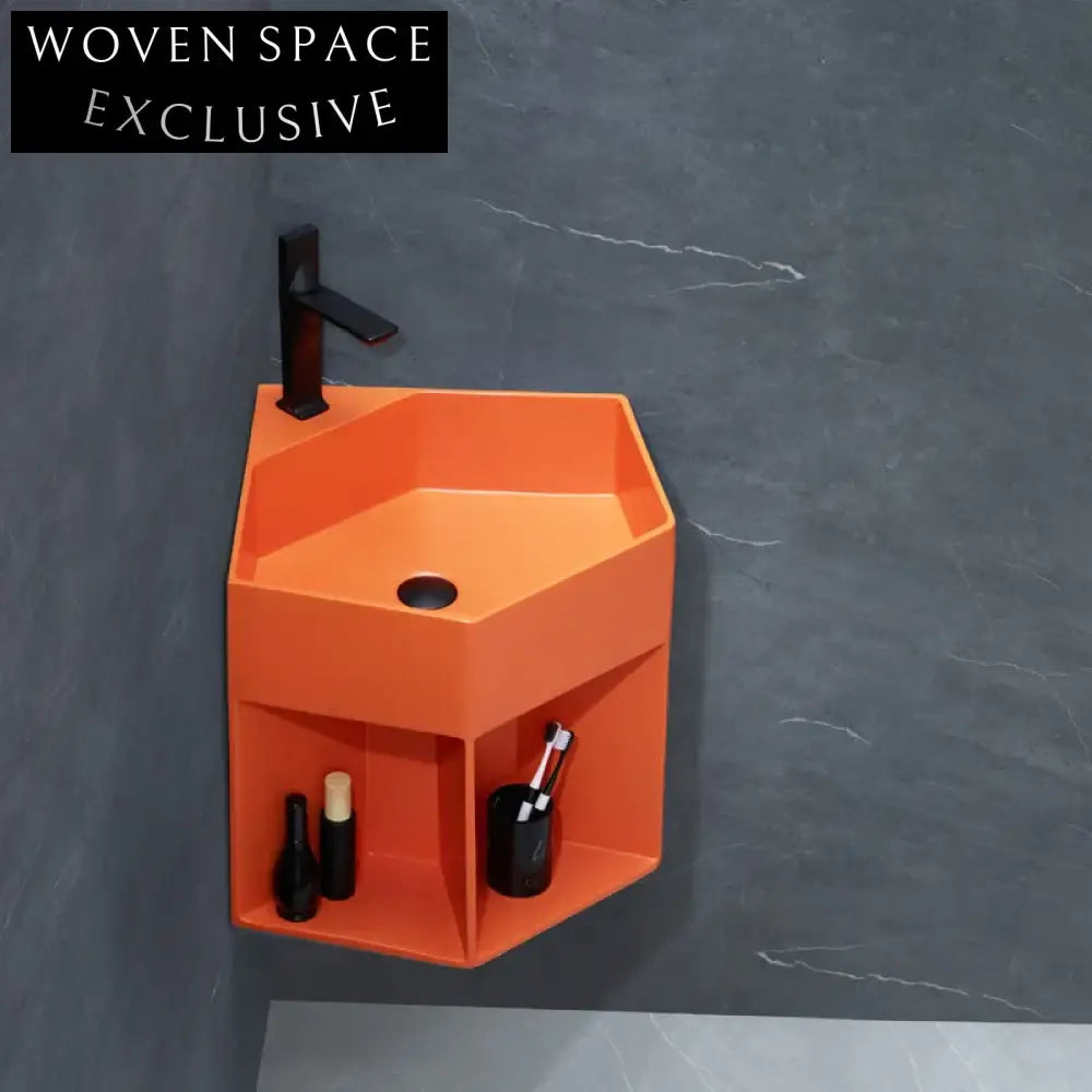 Modern Artificial Stone Wall-Mounted Corner Pentagonal Bathroom Hand Wash Basin