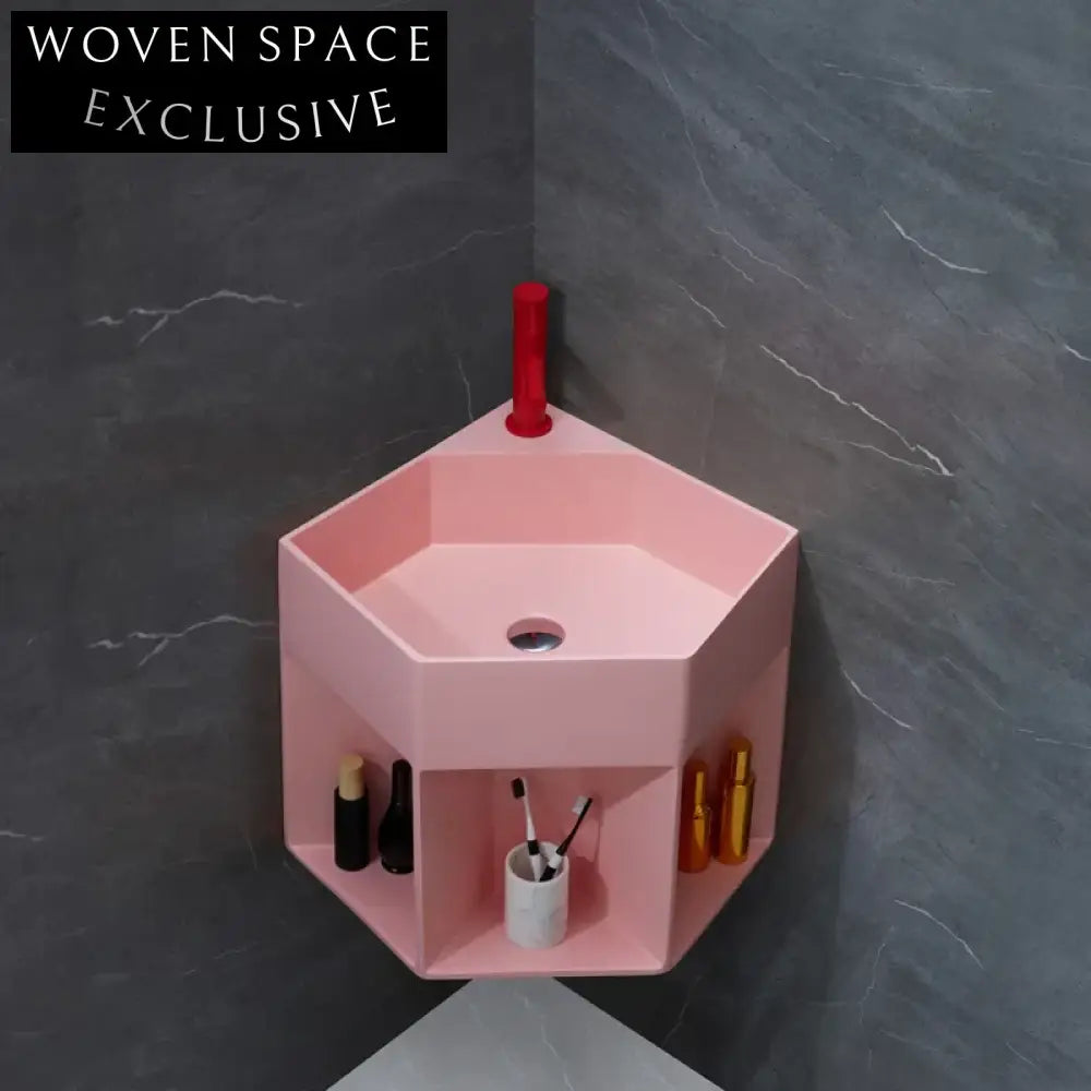 Modern Artificial Stone Wall-Mounted Corner Pentagonal Bathroom Hand Wash Basin