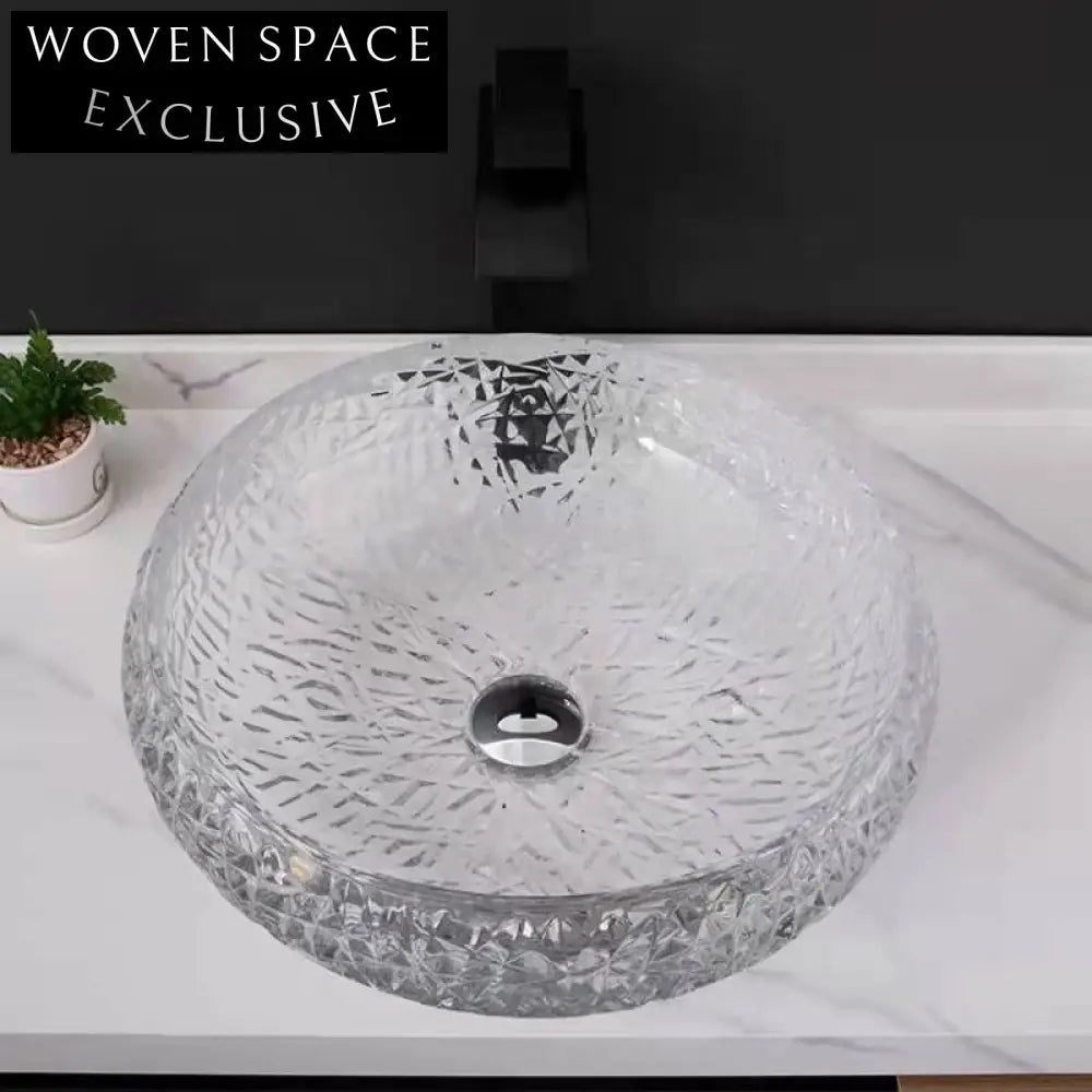 Modern Artistic Crystal Glass Bathroom Vessel Sink for Vanity