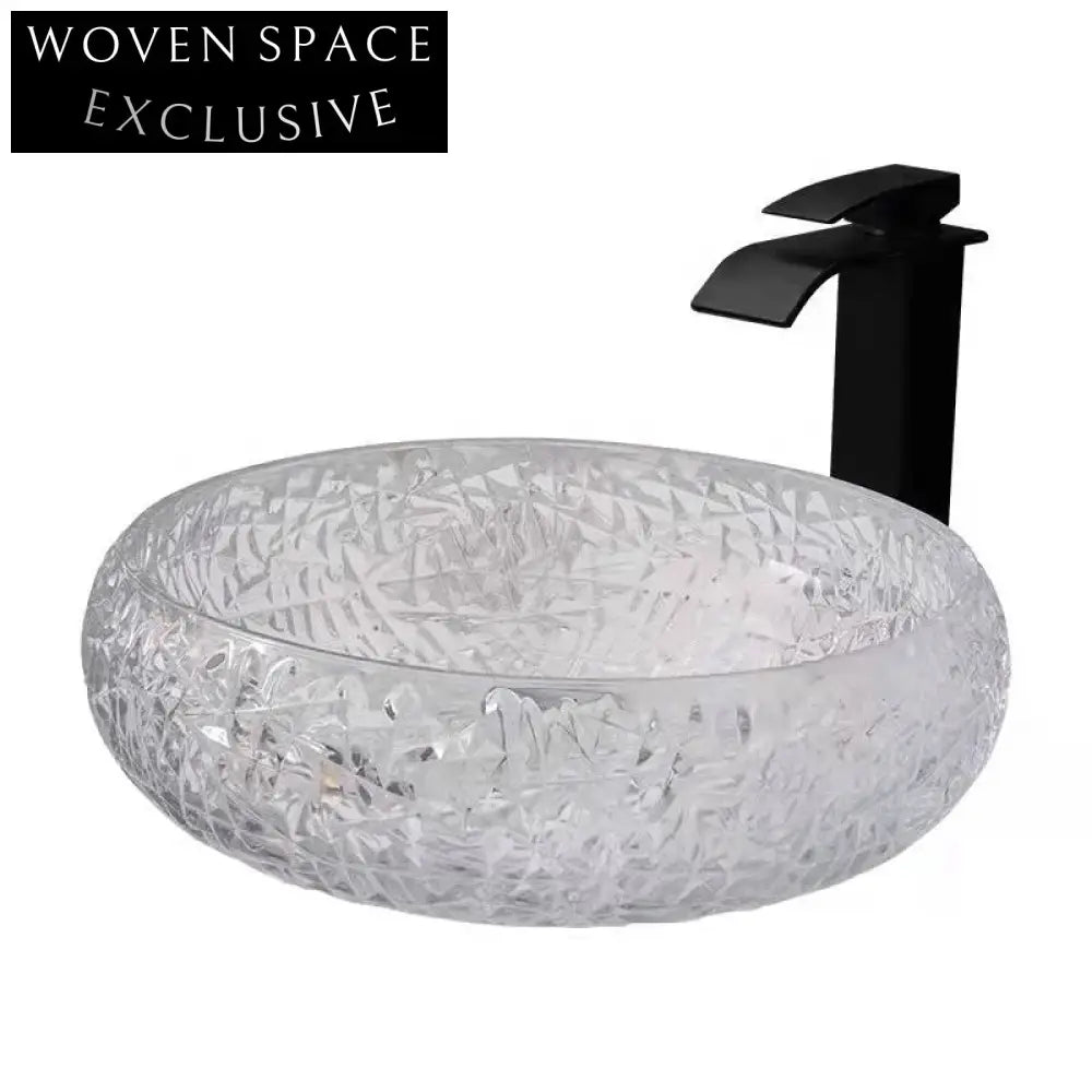 Modern Artistic Crystal Glass Bathroom Vessel Sink for Vanity
