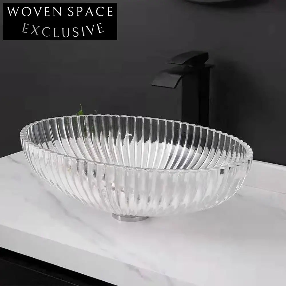 Modern Artistic Crystal Glass Bathroom Vessel Sink for Vanity