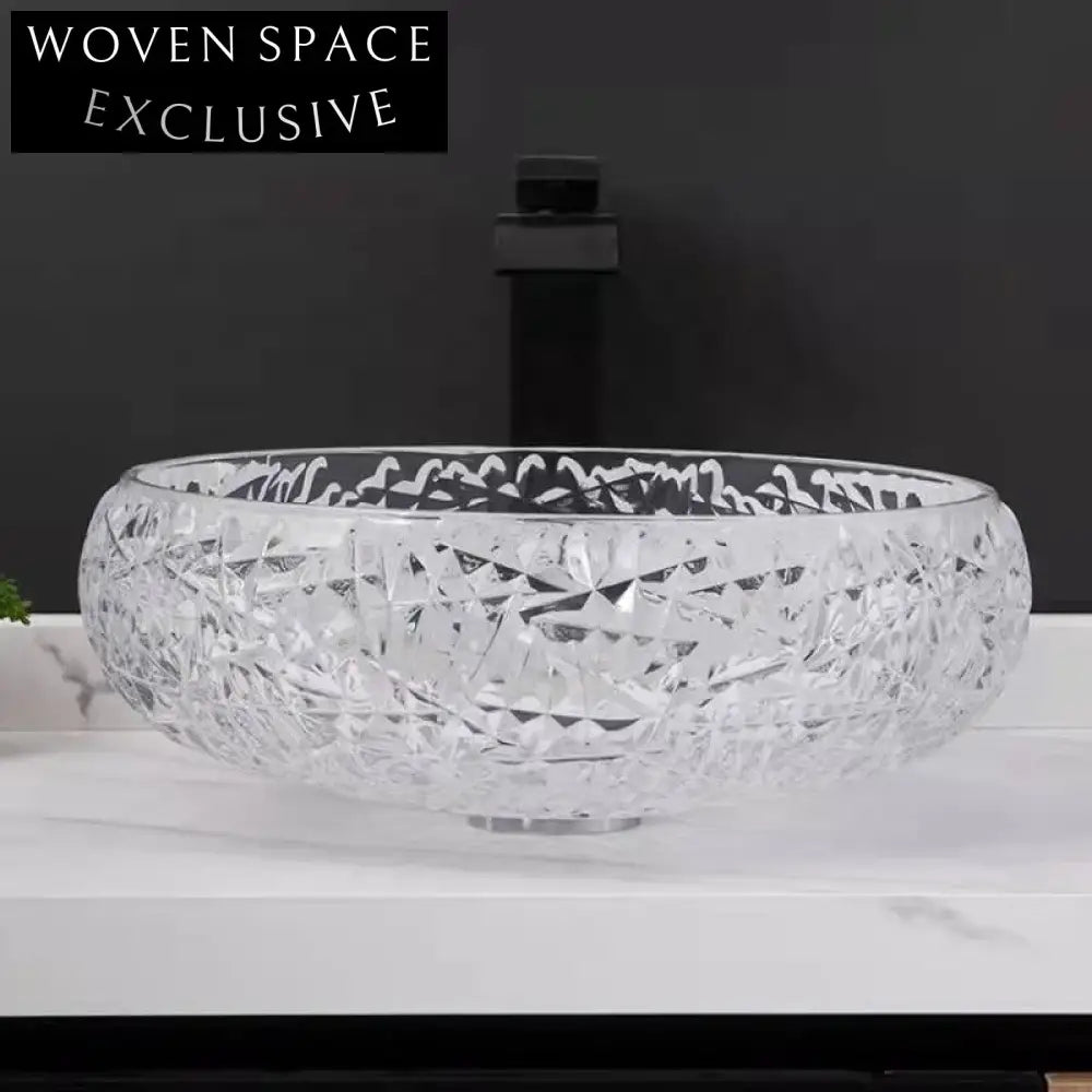 Modern Artistic Crystal Glass Bathroom Vessel Sink for Vanity