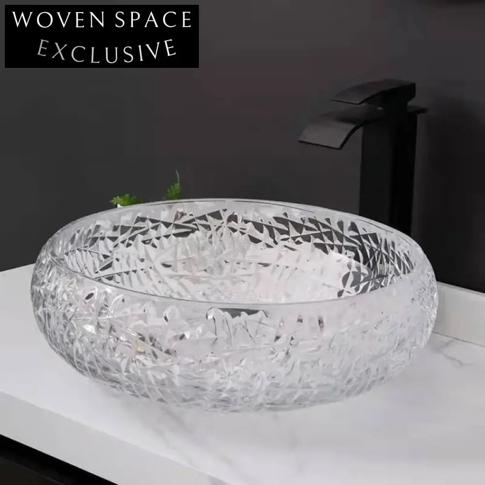 Modern Artistic Crystal Glass Bathroom Vessel Sink for Vanity