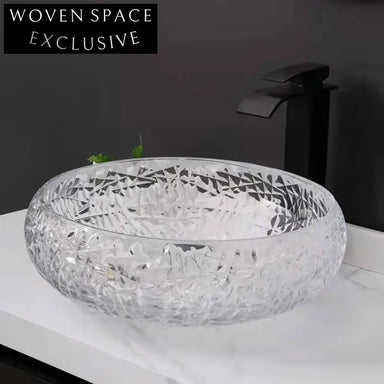 Modern Artistic Crystal Glass Bathroom Vessel Sink for Vanity