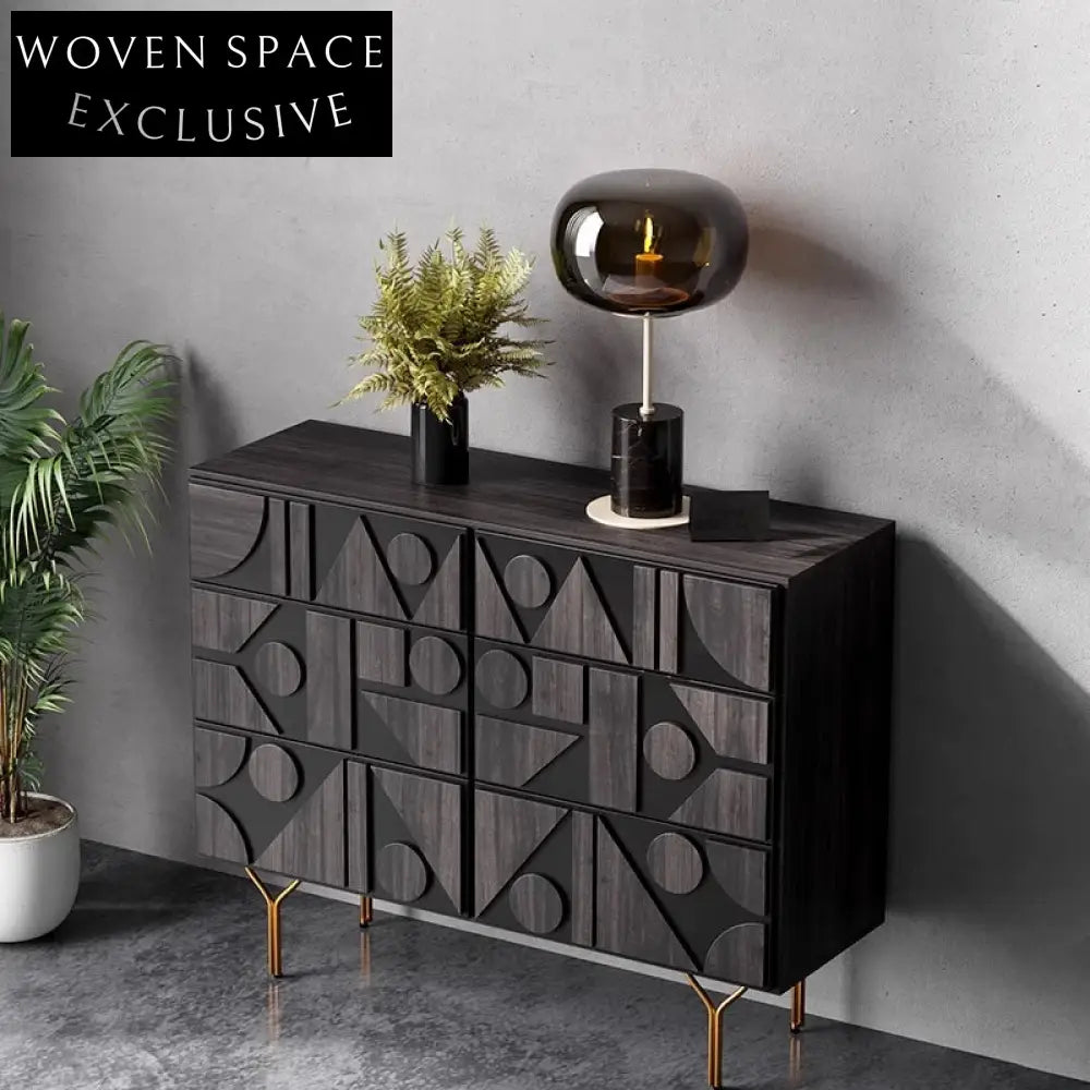 Modern Artistic Wooden Sideboard Cabinet with Metal Base for Living Room
