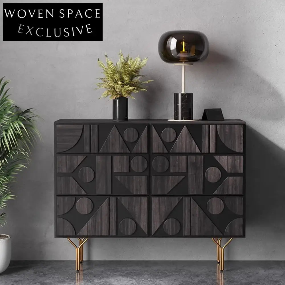 Modern Artistic Wooden Sideboard Cabinet with Metal Base for Living Room