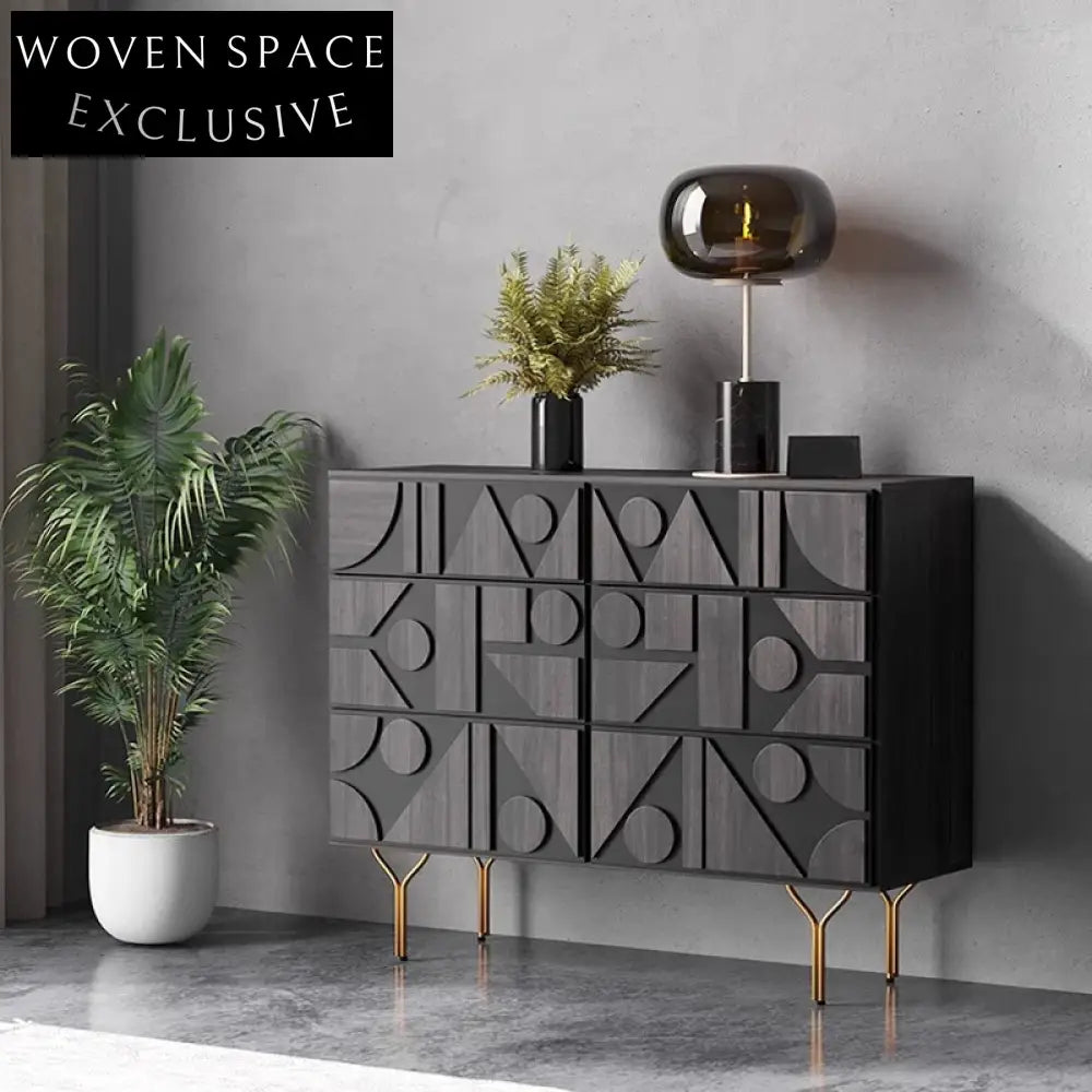 Modern Artistic Wooden Sideboard Cabinet with Metal Base for Living Room