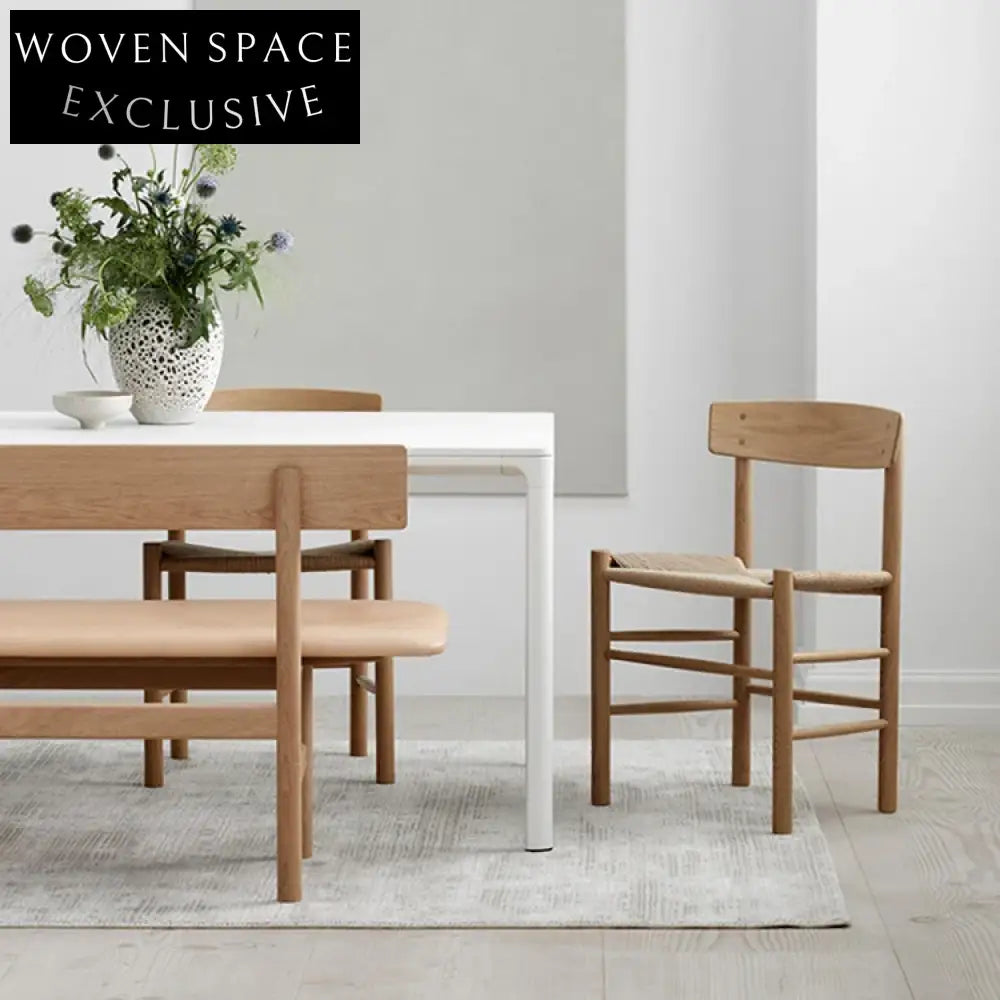 Modern Ash Wood Frame Dining Chair with Upholstered Rope Seat