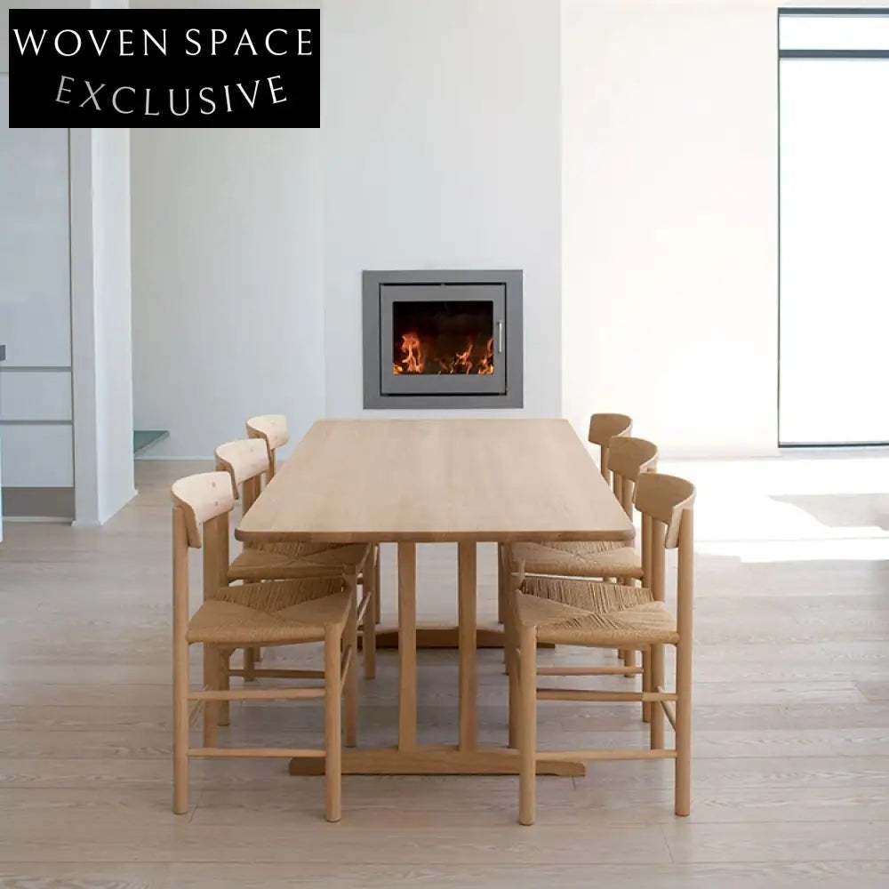 Modern Ash Wood Frame Dining Chair with Upholstered Rope Seat