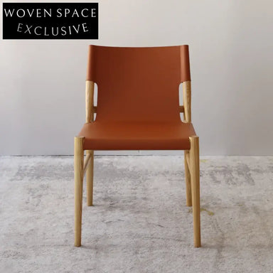 Modern Ash Wood Frame Saddle Leather Dining Chair with Customizable Colors