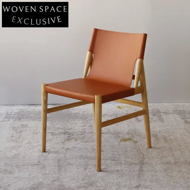 Modern Ash Wood Frame Saddle Leather Dining Chair with Customizable Colors