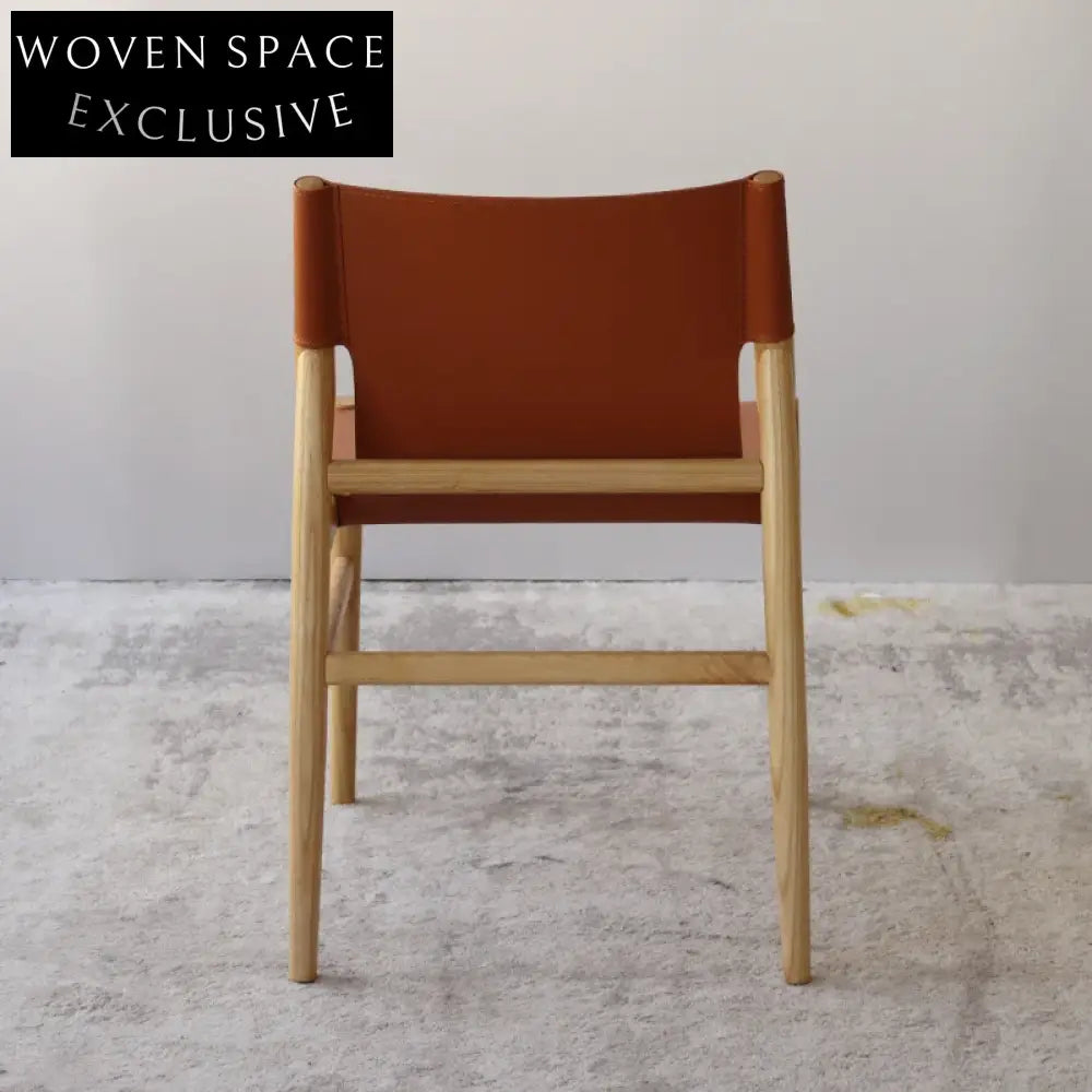 Modern Ash Wood Frame Saddle Leather Dining Chair with Customizable Colors