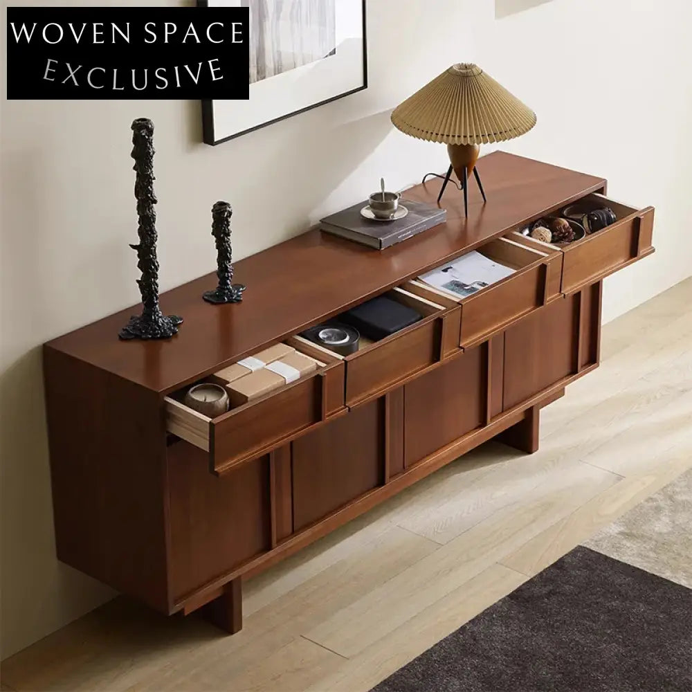 Modern Ash Wood Sideboard, Vintage Wooden Storage Cabinet for Living Room