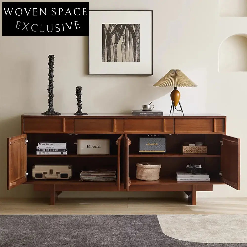 Modern Ash Wood Sideboard, Vintage Wooden Storage Cabinet for Living Room
