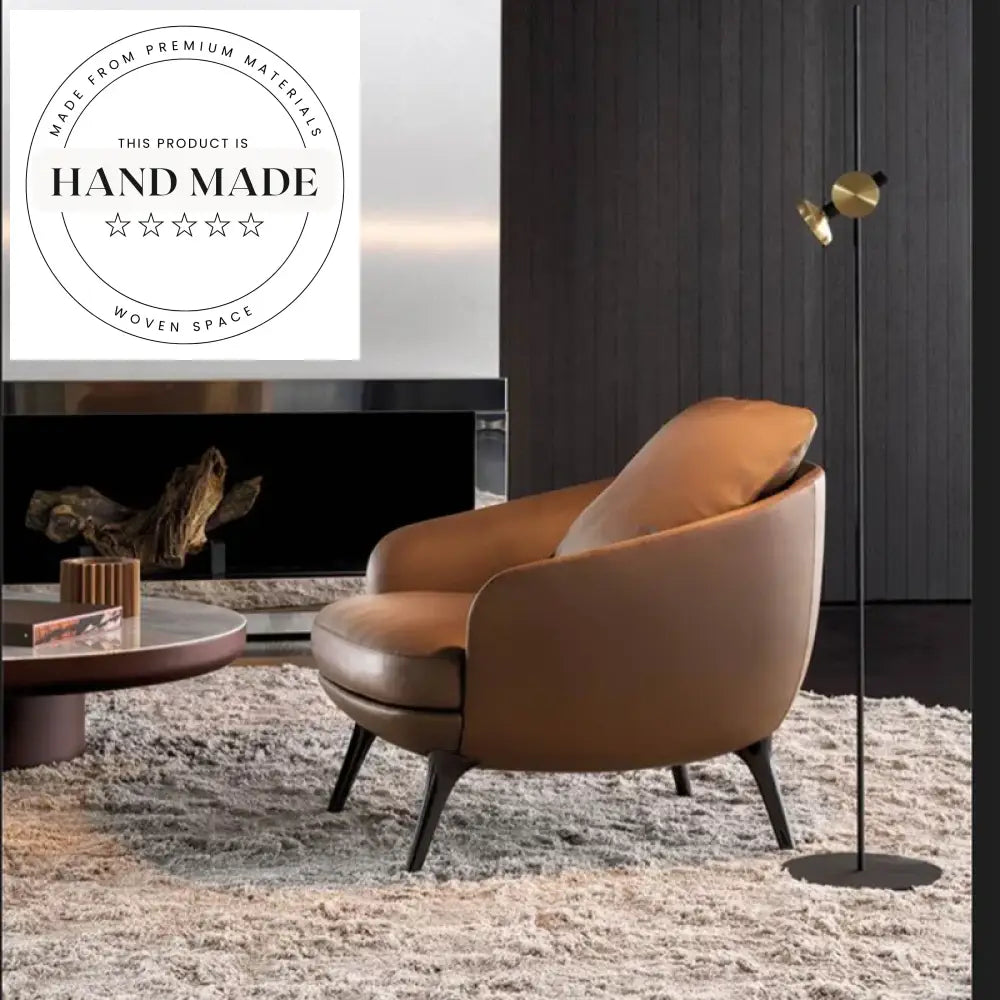 Modern Bauhaus Brown Leather Recliner Armchair for Living Room Lounge