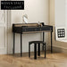 Modern Bedroom Black Solid Wood Rattan Makeup Dressing Table with Two Drawers
