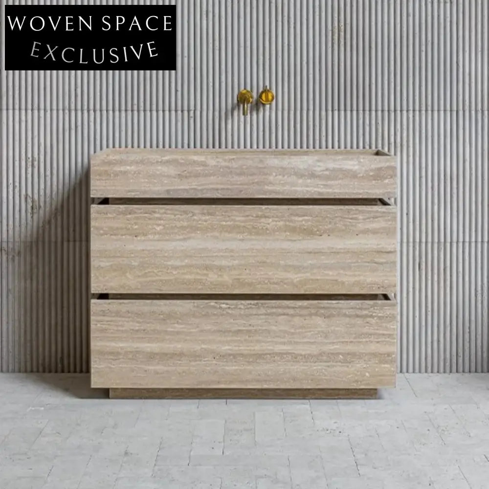 Modern Beige Travertine Marble Bath Vanity Basins Single Sink Bathroom Cabinet Drawer Marble Vanity Sink