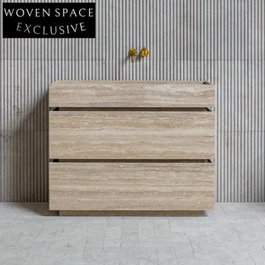 Modern Beige Travertine Marble Bath Vanity Basins Single Sink Bathroom Cabinet Drawer Marble Vanity Sink