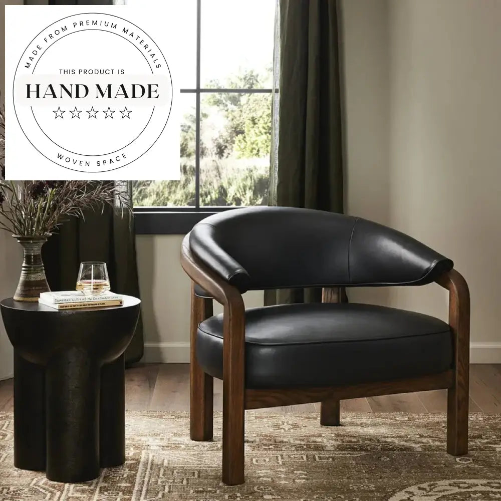 Modern Black Leather Wooden Frame Lounge Recliner Chair