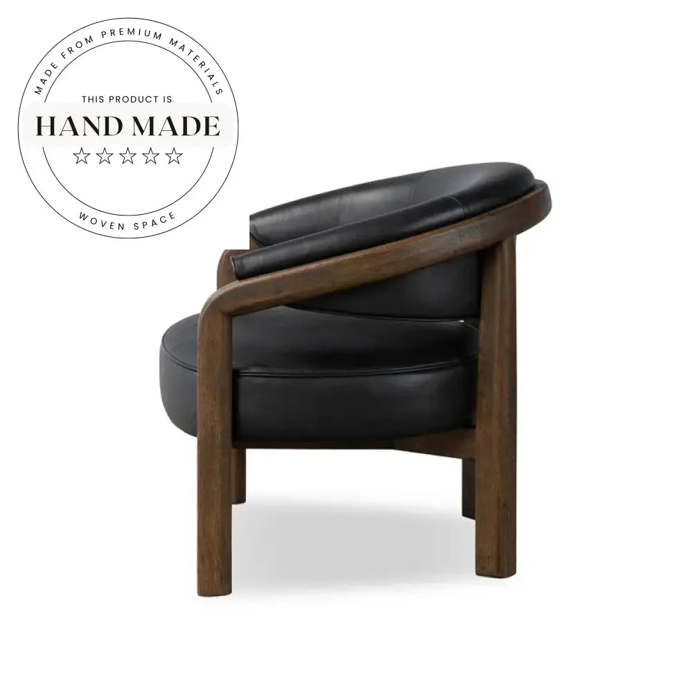 Modern Black Leather Wooden Frame Lounge Recliner Chair