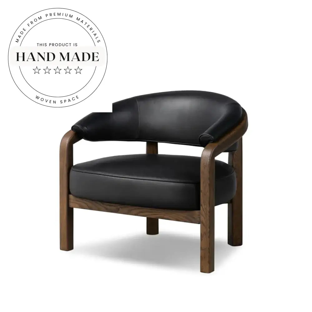 Modern Black Leather Wooden Frame Lounge Recliner Chair