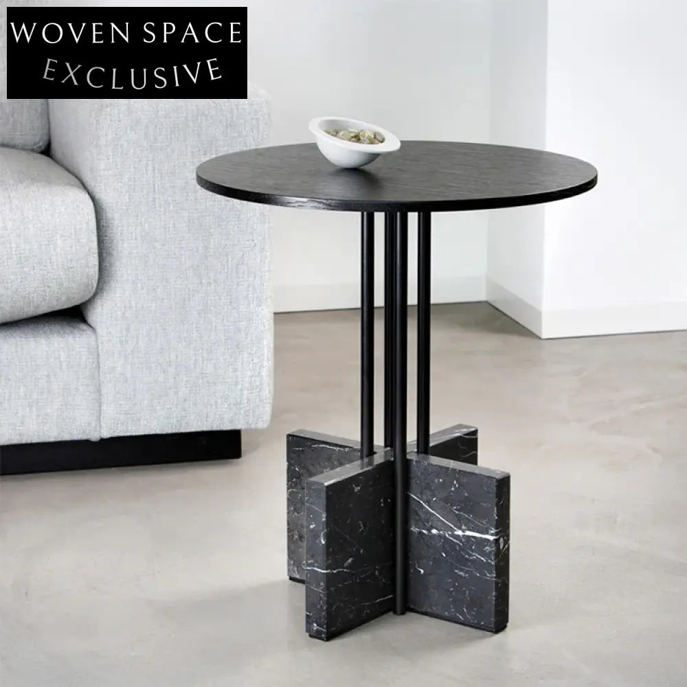 Modern Black Marble & Metal Round Coffee Table Set with End Tables